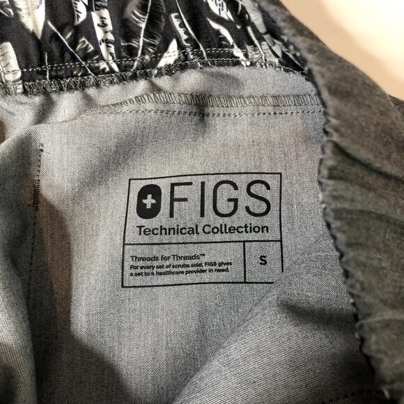 Figs Tema Performance‎ Scrub Pants Grey Size Small Feather Print Waistband - Picture 3 of 10